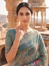Mint Green Organza Floral Printed Saree - Close Up