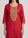 Laal Utsav Red Cotton Readymade Suit And Pant With Printed Dupatta - closeup