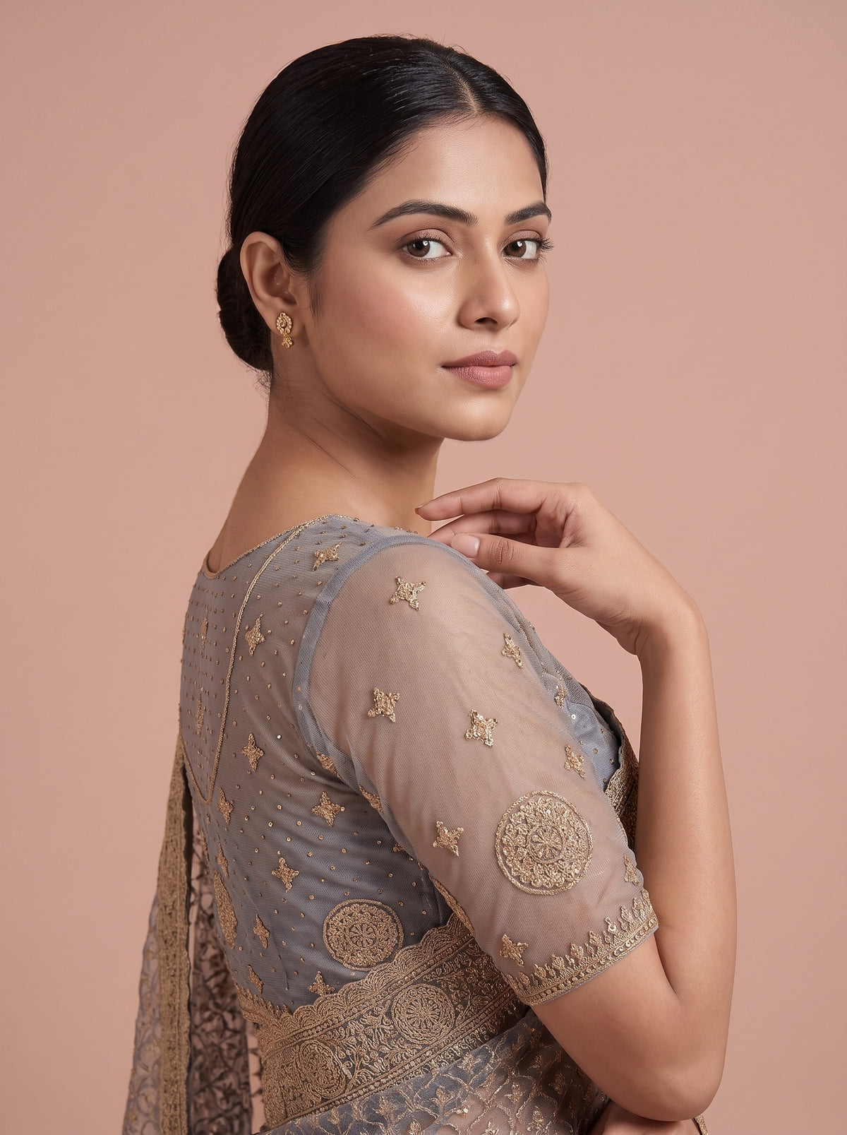 Peacock Net Saree - Close Up