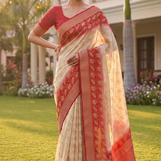 White Red Georgette Saree - Hero