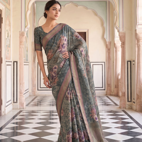Mint Green Organza Floral Printed Saree - Mood