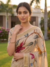 Tusser Chinon Floral Printed Saree - Close Up