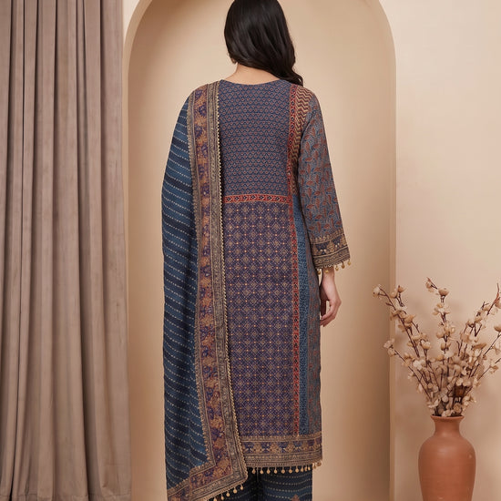Indigo Muse Grey Crepe Readymade Printed Kurta And Palazzo With Dupatta - back