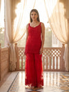Scarlet Romance Red Net Readymade Sharara Set With Net Dupatta - mood