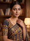 Navy Blue Georgette Printed Saree - Close Up