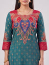Peacock Paisley Rama Crepe Readymade Suit And Salwar With Red Dupatta - closeup