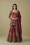 Rani Mahal Maroon Crepe Readymade Heavy Embroidered Sharara Set With Dupatta - hero