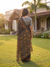 Black Maroon Cotton Zari Saree - Back