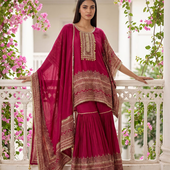 Regal Glow Gajari Crepe Readymade Sharara Set With Dupatta - mood