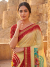 Off White Red Chinon Bandhini Printed Saree - Close Up