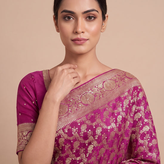 Magenta Loom Saree - Close Up