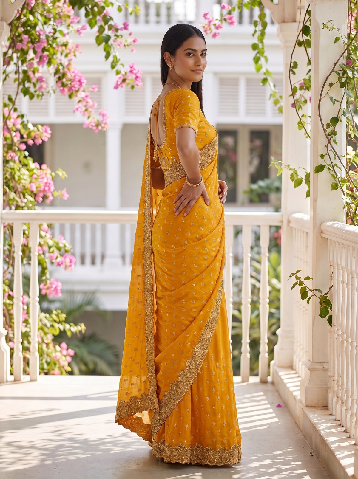 Mustard Soft Twill Saree - Side