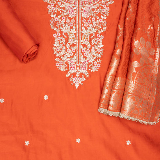 Rust Silk suit with silk dupatta