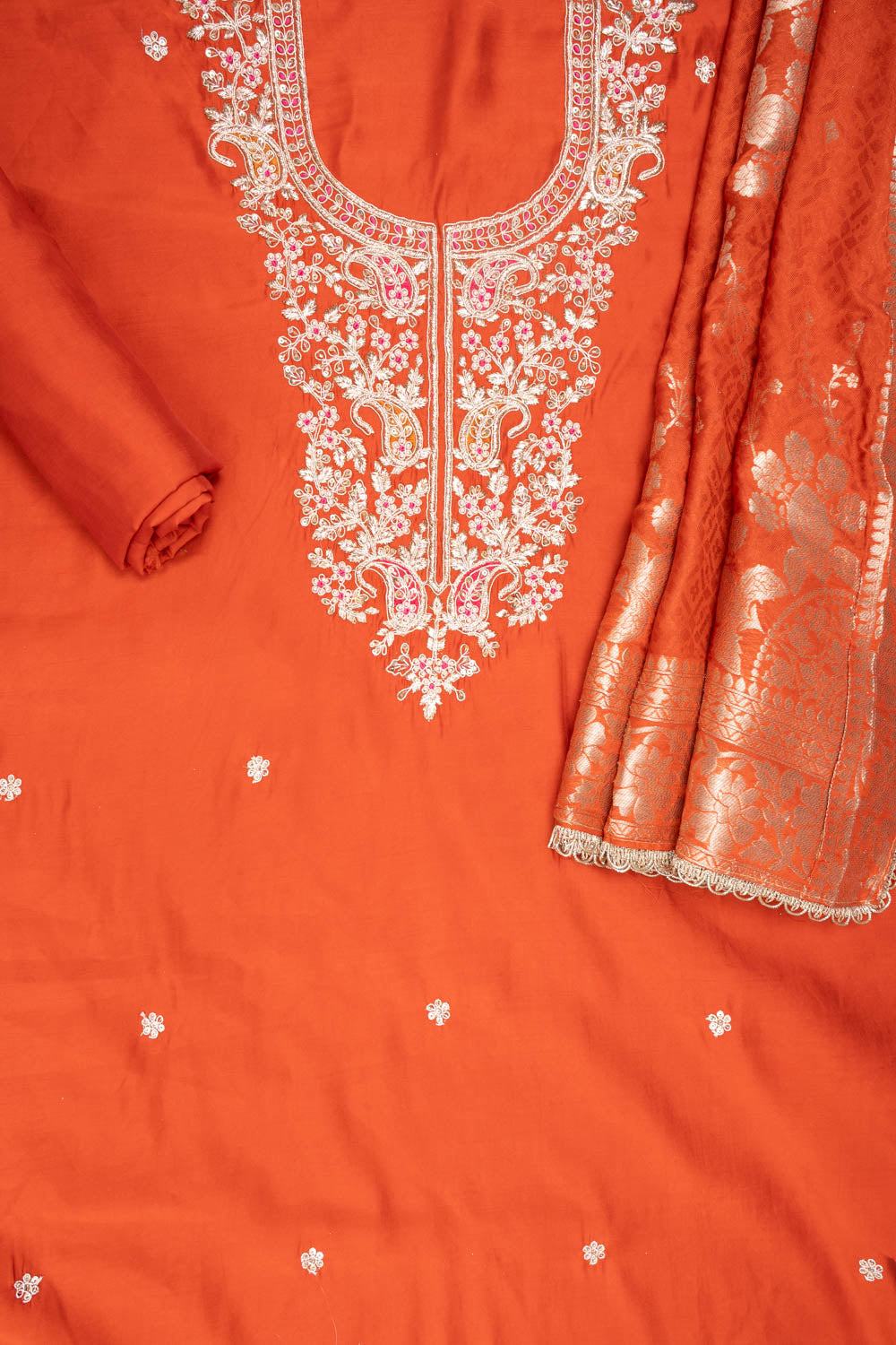 Rust Silk suit with silk dupatta