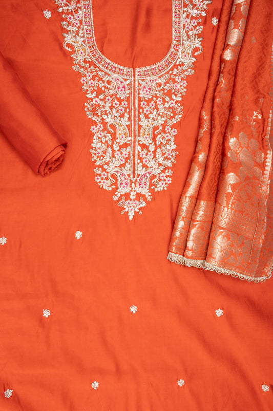 Rust Silk suit with silk dupatta