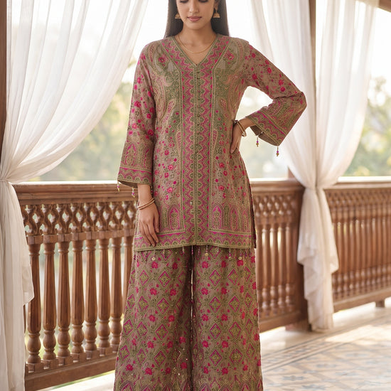 Cocoa Bloom Chikoo Crepe Readymade Suit - mood