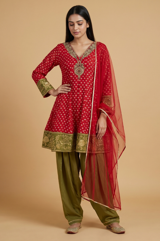 Mehfil Maroon Mehndi Chinon Readymade Peplum Suit And Salwar With Net Dupatta - hero