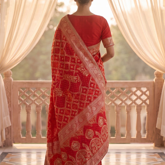 Red Loom Saree - Back