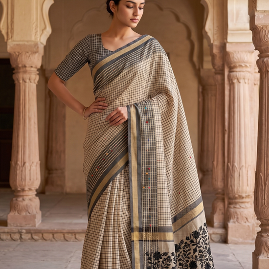 Tusser Cotton Embroidered Saree - Hero