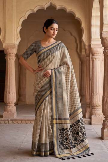 Tusser Cotton Embroidered Saree - Hero