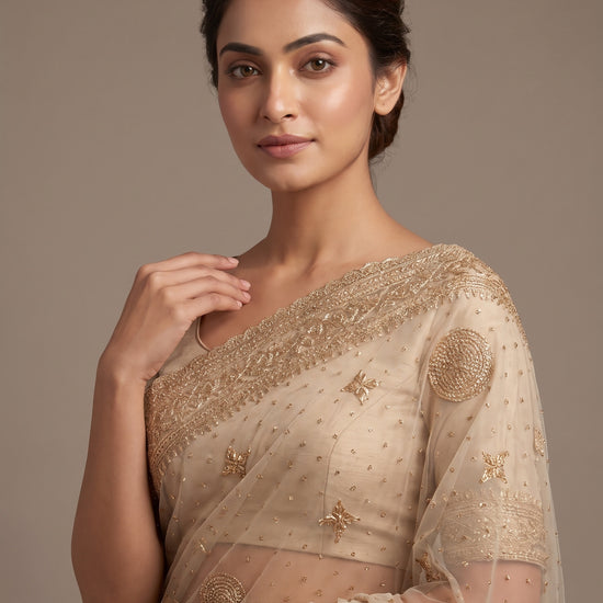 White Net Saree - Close Up