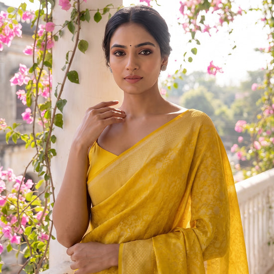 Mango Gold Pista Georgette Saree - Close Up
