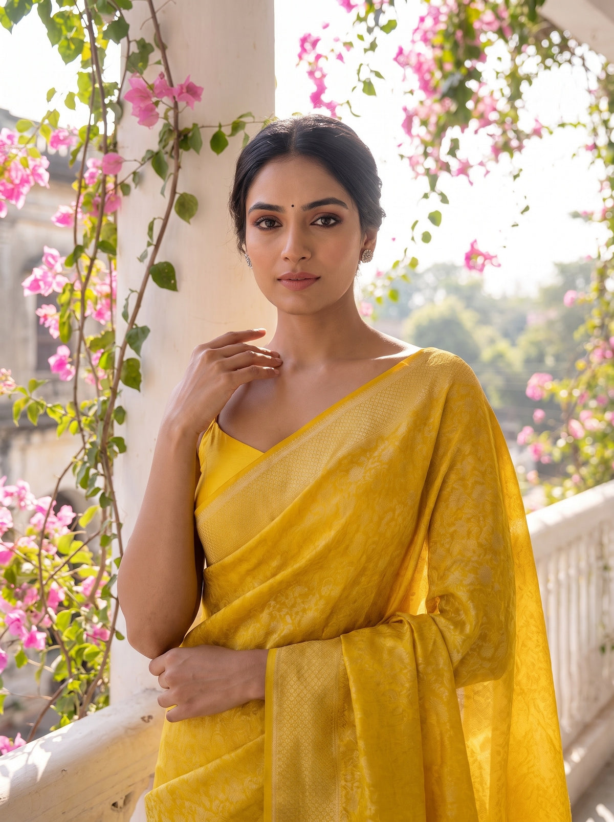 Mango Gold Pista Georgette Saree - Close Up