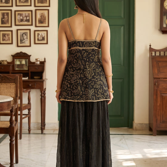 Midnight Gilded Black Georgette Readymade Strappy Suit - back