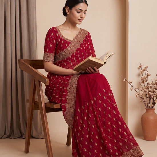 Red Soft Twill Saree - Mood