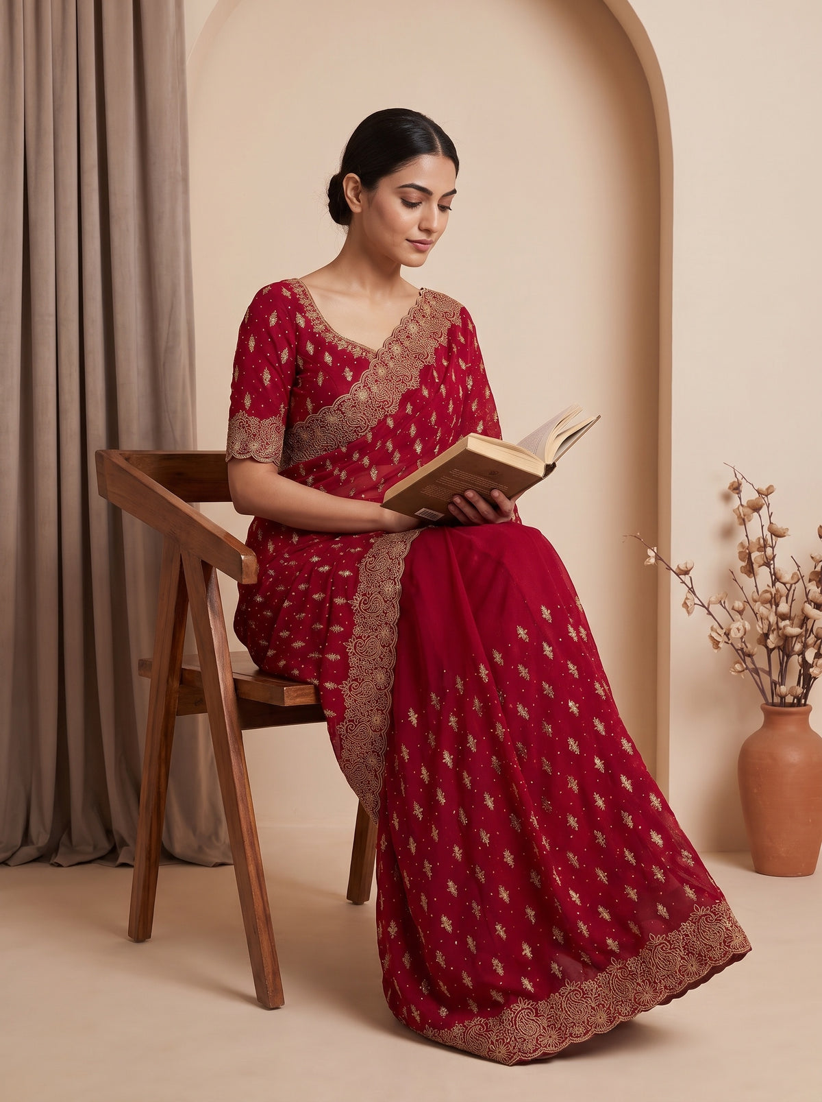 Red Soft Twill Saree - Mood