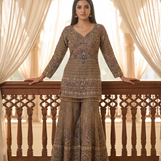 Heirloom Garden Pista Green Crepe Readymade Sharara Set - mood