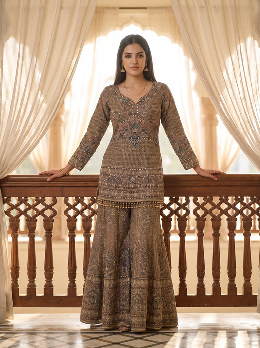 Heirloom Garden Pista Green Crepe Readymade Sharara Set - mood