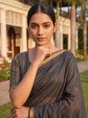 Black Cotton Zari Saree - Close Up