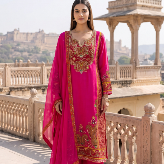 Rani Darbar Crepe Readymade Suit And Pant With Printed Dupatta - hero