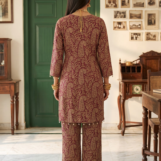 Spiced Paisley Dark Gajari Georgette Readymade Suit - back