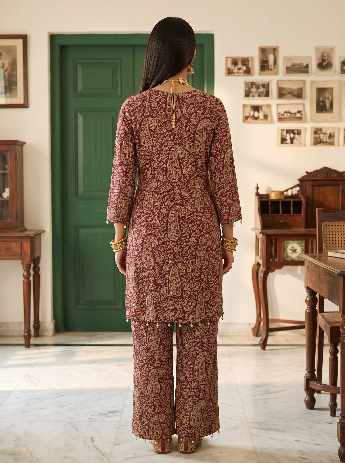 Spiced Paisley Dark Gajari Georgette Readymade Suit - back