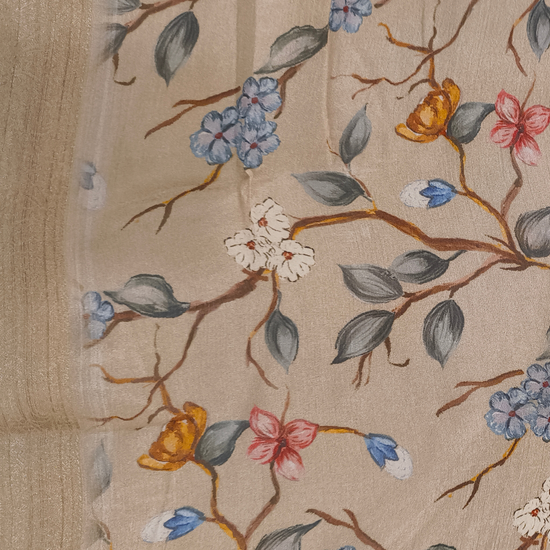 Tusser Chinon Floral Printed Saree - Blouse