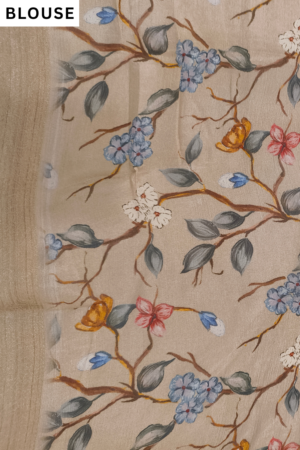 Tusser Chinon Floral Printed Saree - Blouse