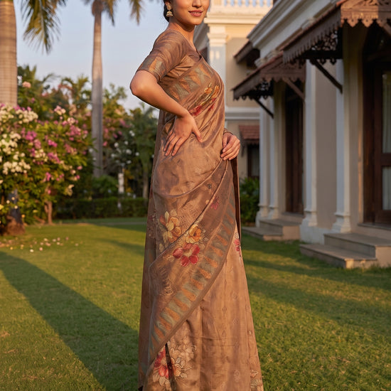 Tussar Organza Floral Printed Saree - Side