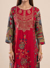 Heritage Patchwork Red Cotton Readymade Suit And Pant With Printed Dupatta - closeup