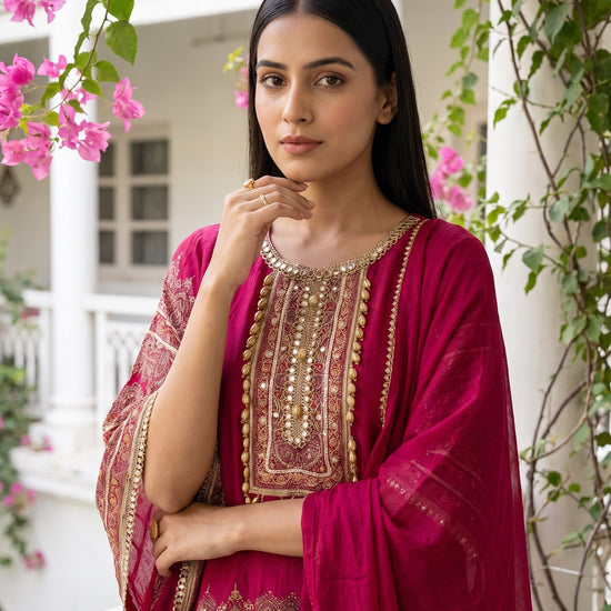 Regal Glow Gajari Crepe Readymade Sharara Set With Dupatta - closeup