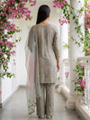Misty Morning Sky Blue Georgette Readymade Suit And Pant With Georgette Dupatta - back