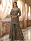 Mehndi Raag Green Crepe Readymade Heavy Embroidered Sharara Set With Dupatta - mood