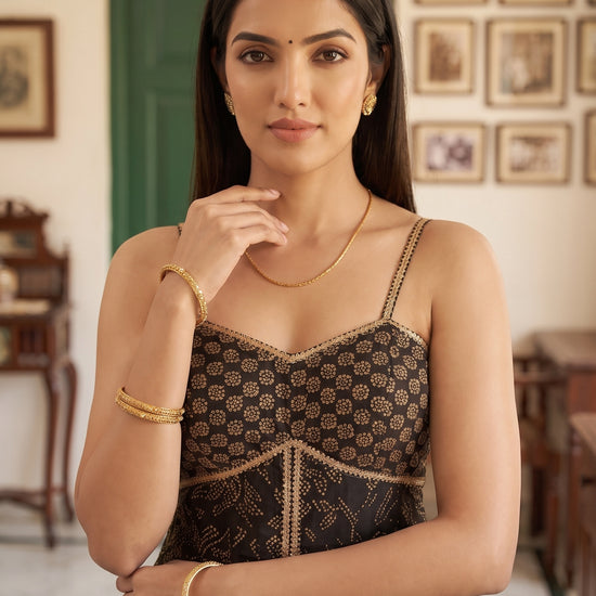 Midnight Gilded Black Georgette Readymade Strappy Suit - closeup