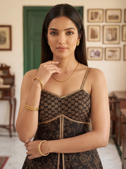 Midnight Gilded Black Georgette Readymade Strappy Suit - closeup