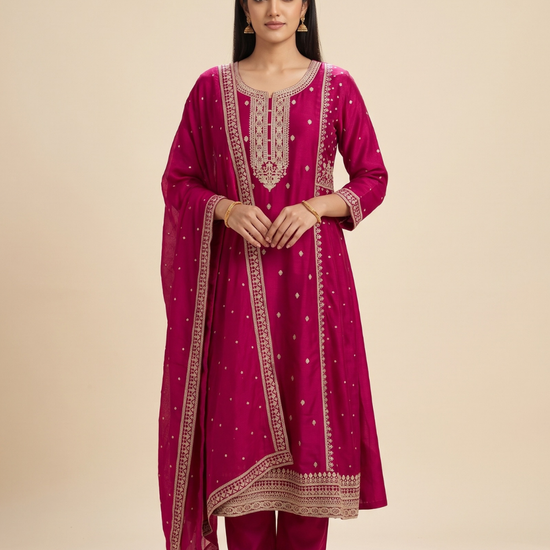 Rani Mahotsav Cotton Readymade Anarkali Kurta And Pant With Dupatta - hero