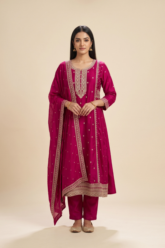 Rani Mahotsav Cotton Readymade Anarkali Kurta And Pant With Dupatta - hero