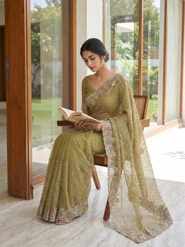 Mehndi Net Saree - Mood