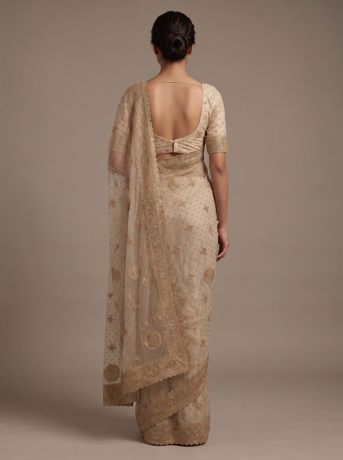 White Net Saree - Back