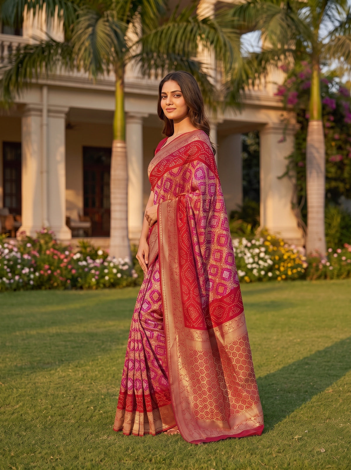 Rani Red Georgette Saree - Side